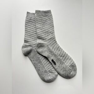 Fjallraven Light Gray Crew Wool Socks with Subtle Rib Stripe